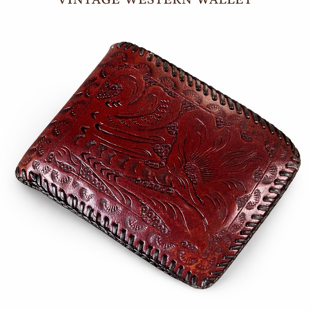 Vintage Embossed Burgandy Leather Wallet Nocona Belt Co